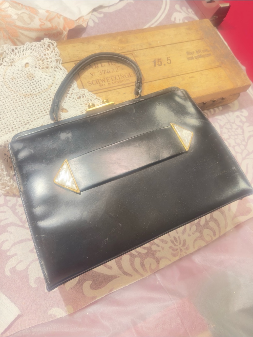 Sheldon NY Vintage Classic Black Leather  Women's Bag